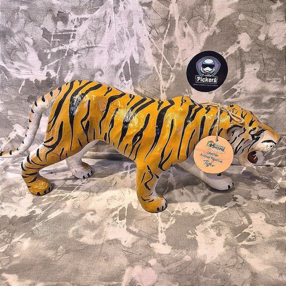 VTG Black Stripe Leather Wrapped Tiger Statue Figurine Sculpture 17" x 7.5"~NWT